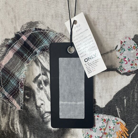 Retro Funky Neon Pop Art Patchwork Oversized Shirt XL NWT Light Knit Oatmeal - Picture 6 of 7